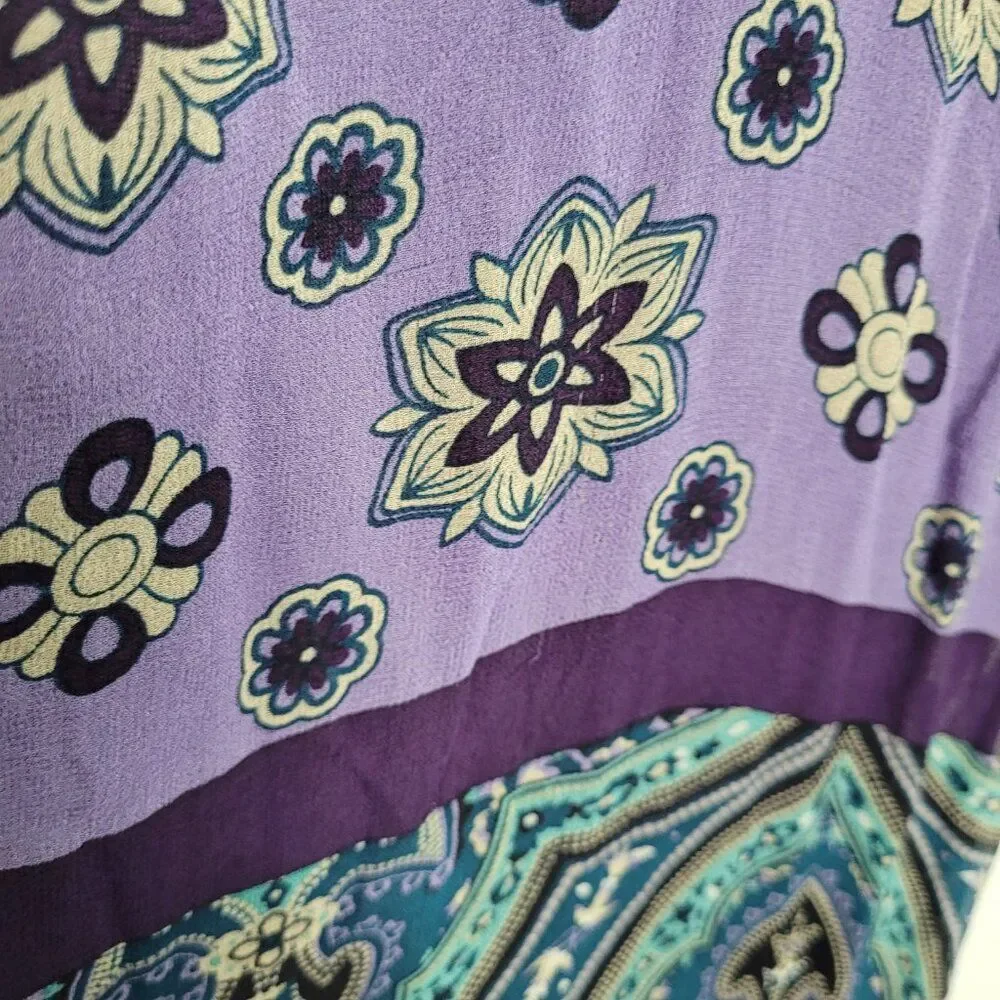 Purple green paisley mixed print long artsy scarf boho